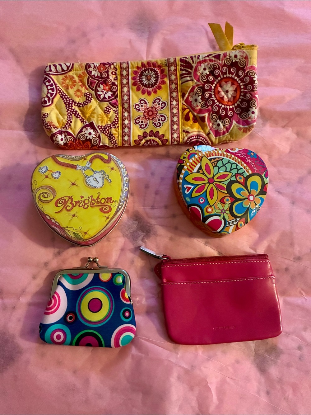 Vera Bradley Bag, Brighton Heart Tins, Fossil change purse and unbranded purse